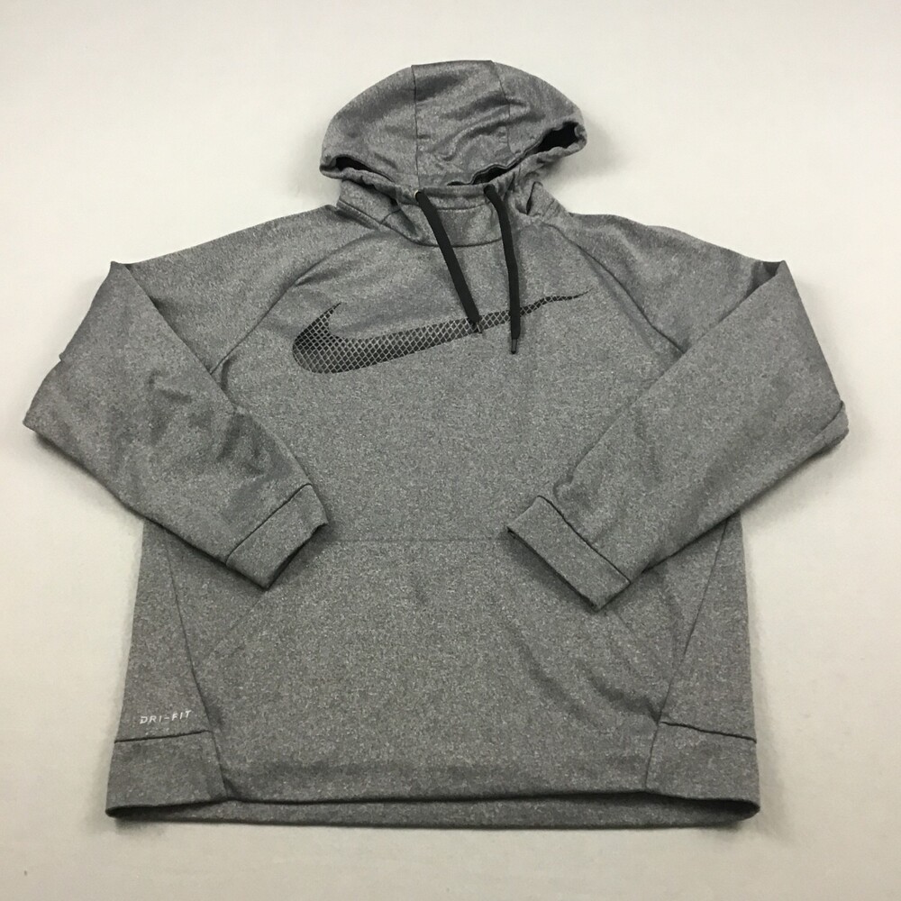 Nike Hoodie Men Medium Gray Solid Pullover Sweatshirt Big Swoosh Basketball M